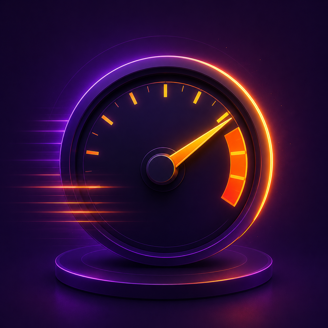 Glowing speedometer icon representing fast website performance
