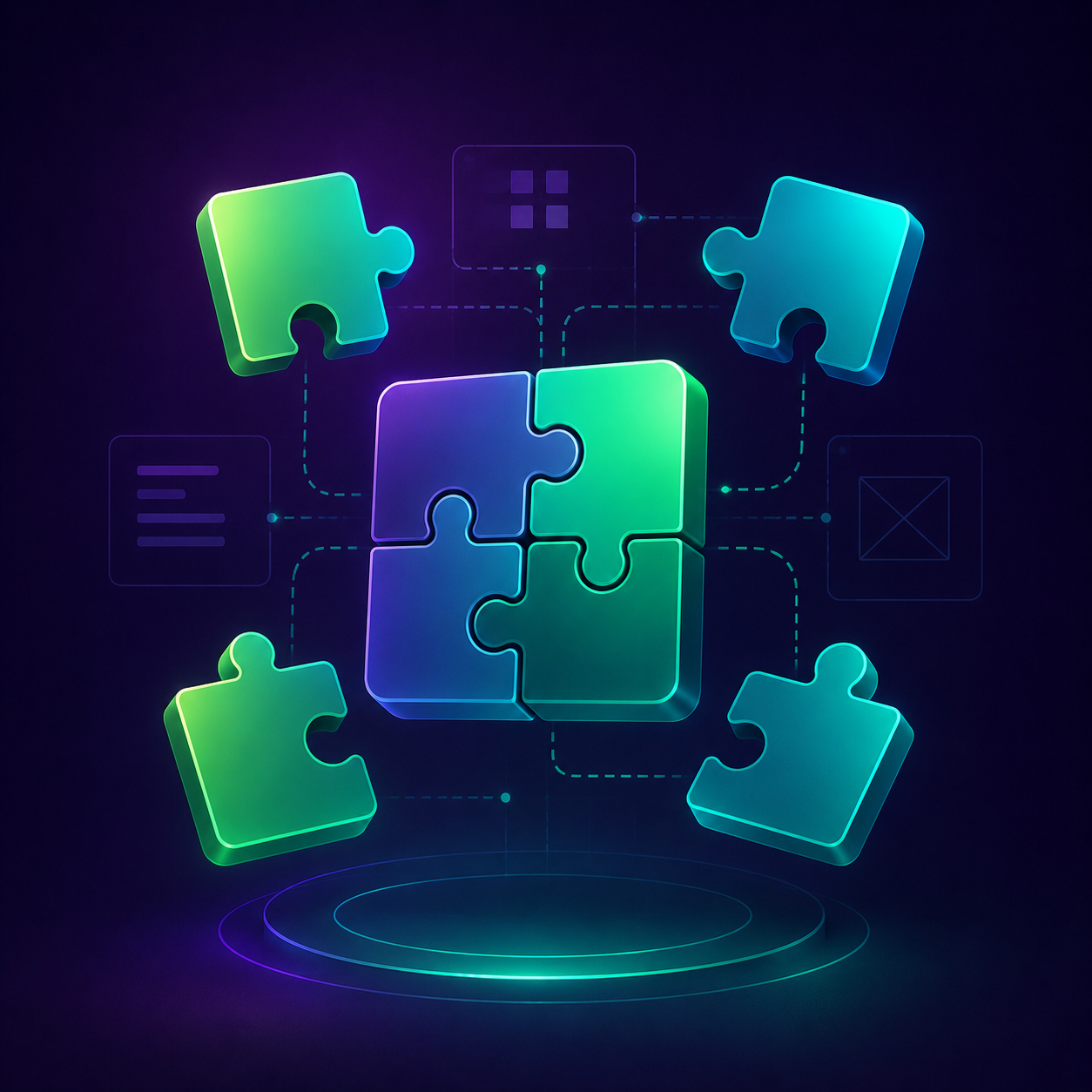 Glowing puzzle pieces representing flexible website editing