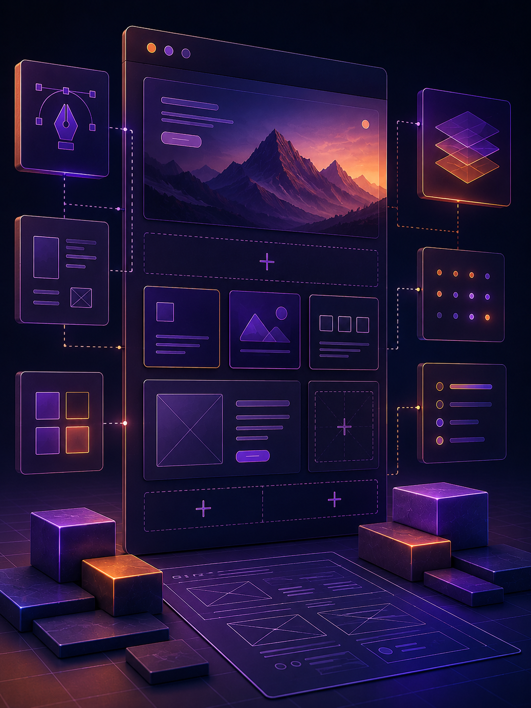 Abstract modular website layout with custom content blocks
